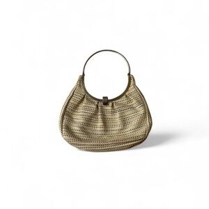 woven rattan bag with gold-toned hardware